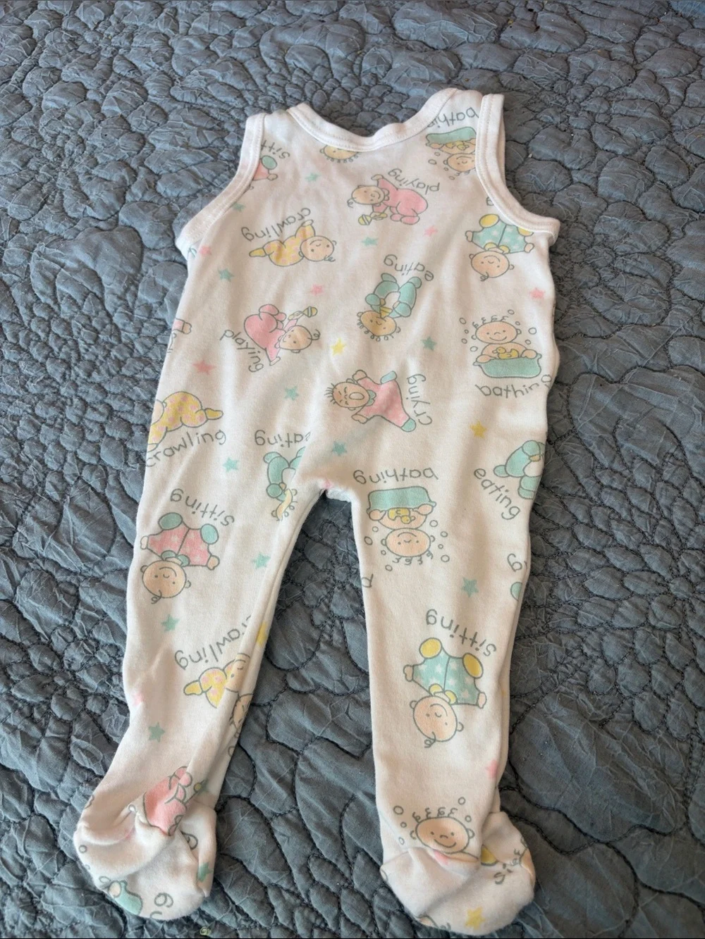 Vintage Carter's White Footed One-Piece with Pastel Playtime Prints